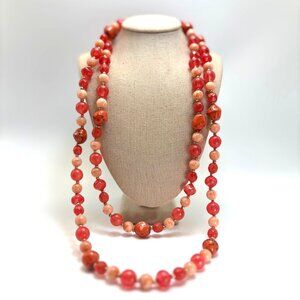 Vintage Red & Pink Glass Gemstone Silver Beads Continuous Strand Necklace 45" L
